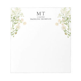 Bloc De Notas Elegant White Floral Wildflower Classic Monogram