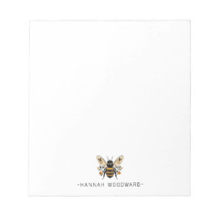 Bloc De Notas Elegante Abeja Botánica Dorada Personalizada