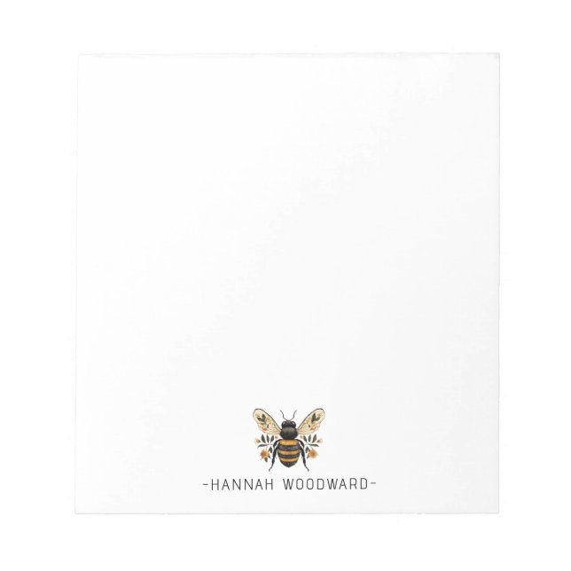 Bloc De Notas Elegante Abeja Botánica Dorada Personalizada  (Frente)