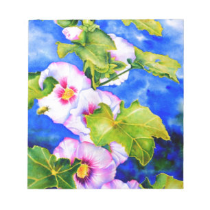 Bloc De Notas Elegante acuarela flores florales rosas Hollyhocks
