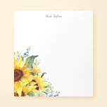 Bloc De Notas Elegante acuarela girasol personalizado<br><div class="desc">Este bonito diseño de tabletas de girasol cuenta con girasoles acuáticos pintados a mano de color amarillo y flores silvestres. Cambia fácilmente el estilo y el color del tipo de letra para personalizarlo sólo para ti.</div>