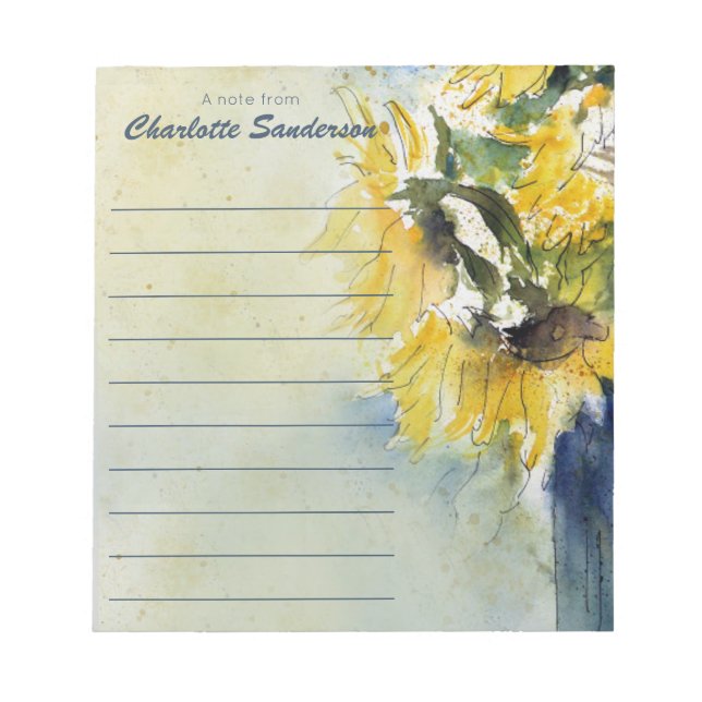 Bloc De Notas Elegante acuarela girasol Una nota de (Frente)