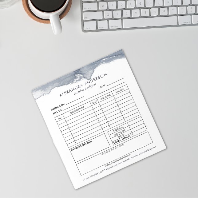 Bloc De Notas Elegante acuarela gris profundo Factura mínima (Elegant Deep Gray Watercolor Minimal Invoice Notepad)