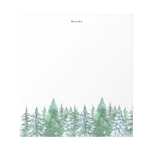 Bloc De Notas Elegante acuarela Winter Pine Trees Personalizado (Frente)