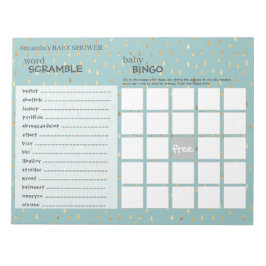 Bloc De Notas Elegante Baby Blue & Gold Gotas En La Ducha