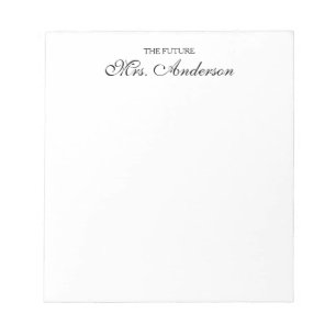 Bloc De Notas Elegante Black Script Future Sra. Name Bride Boda