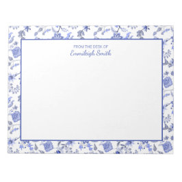 Bloc De Notas Elegante Blanco Floral Azul Antiguo De La Mesa De