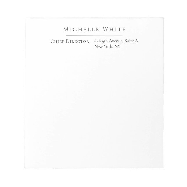 Bloc De Notas Elegante Blanco Moderno Profesional Llano (Frente)