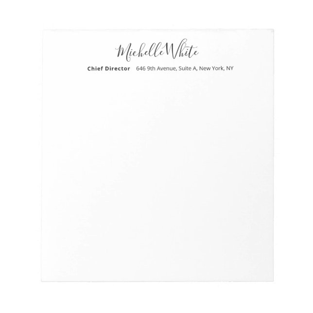 Bloc De Notas Elegante Blanco Profesional Moderno Sencillo (Frente)