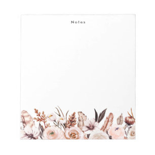 Bloc De Notas Elegante Boho Floral Personalizado Acuarela
