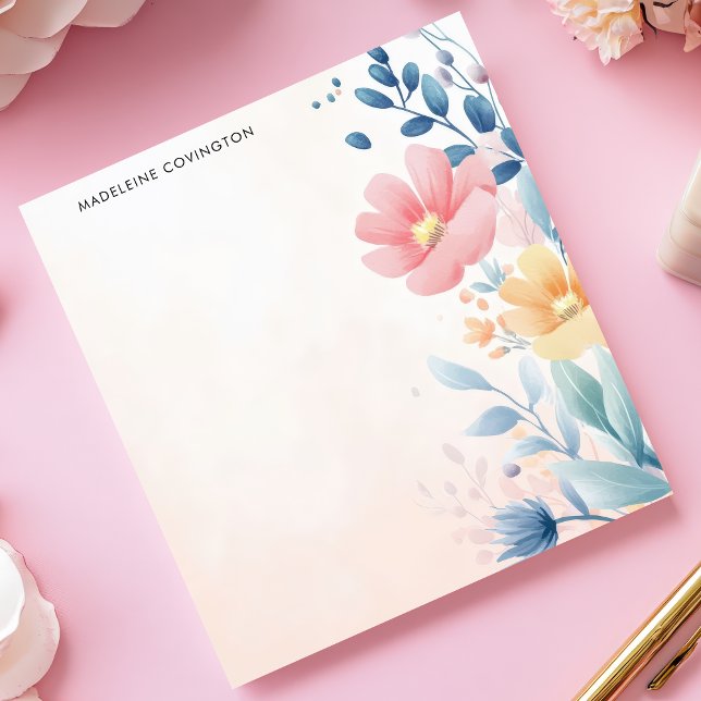 Bloc De Notas Elegante Bonito Pastel Floral Nombre Personalizado (Subido por el creador)