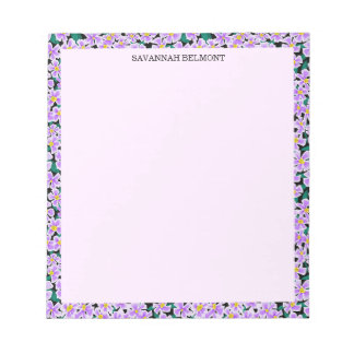 Bloc De Notas Elegante borde floral morado personalizado