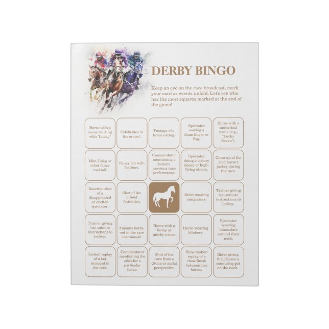 Bloc De Notas Elegante caballo de raza Derby Fiesta Bingo (Lado Izquierdo)