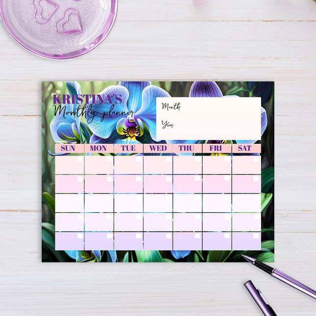 Bloc De Notas Elegante calendario de orquídeas azules Mensual Pl (Subido por el creador)