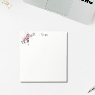 Bloc De Notas Elegante Chic Aves Acuarela Rosa Floral Dorado