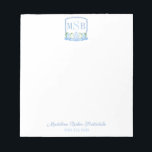 Bloc De Notas Elegante color de agua azul Monograma Escudo Lady'<br><div class="desc">Un diseño de bloc de notas con mi original ilustracion de escudo de color jengibre / hidrangea acuarela, elementos originalmente pintados a mano en acuarela antes de ser escaneados y combinados digitalmente. Por favor, tenga en cuenta que si no necesita / quiere el texto de abajo, simplemente puede borrar esto....</div>