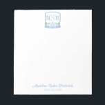 Bloc De Notas Elegante color de agua azul Monograma Escudo Lady'<br><div class="desc">Un diseño de bloc de notas con mi original ilustracion de escudo de color jengibre / hidrangea acuarela, elementos originalmente pintados a mano en acuarela antes de ser escaneados y combinados digitalmente. Por favor, tenga en cuenta que si no necesita / quiere el texto de abajo, simplemente puede borrar esto....</div>