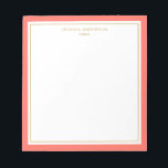 Bloc De Notas Elegante Coral Gold Personalizado<br><div class="desc">Este bloc de notas presenta un elegante y minimalista borde de coral grueso y un delgado borde dorado. Personalízalo con su nombre o nombre de la empresa.</div>