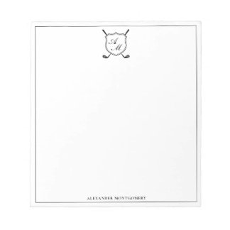 Bloc De Notas Elegante Cresta Monograma de Golf Negro