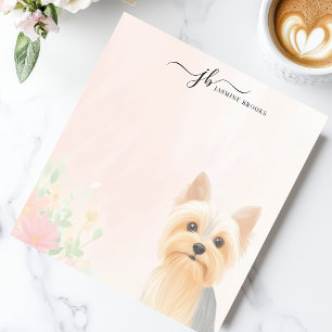 Bloc De Notas Elegante Cute Yorkie Acuarela Floral Personalizado