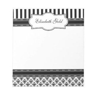 Bloc De Notas Elegante Damasco clásico blanco y negro
