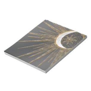 Bloc De Notas Elegante Doodles dorados Sun Moon Mandala Diseño