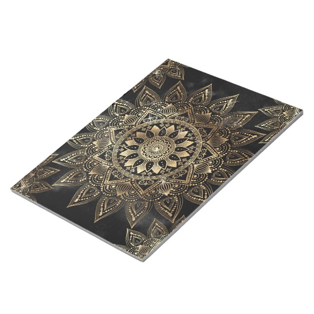 Bloc De Notas Elegante dorado Mandala diseño negro (Lado Derecho)