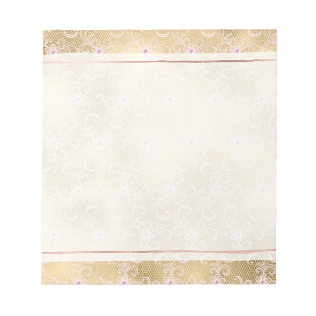 Bloc De Notas Elegante encaje floral rosa y dorado (Frente)
