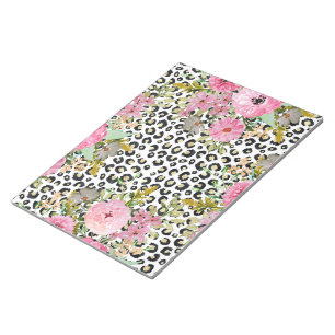 Bloc De Notas Elegante estampado de leopardo y diseño floral