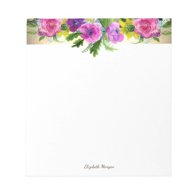 Bloc De Notas Elegante Estilo Franja Dorada, Flores- Personaliza (Frente)