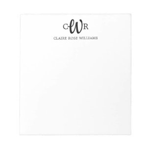 Bloc De Notas Elegante Estilo Moderno 3 Monograma Guión Inicial