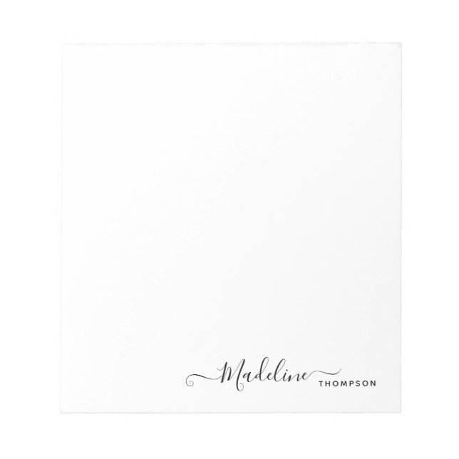 Bloc De Notas Elegante estilo moderno de escritura Girly Black (Frente)