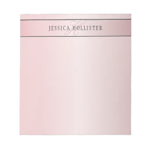 Bloc De Notas Elegante Faux Rosa Dorado Nombre e Iniciales