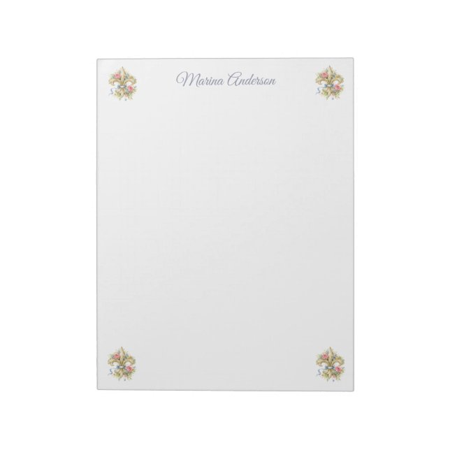Bloc De Notas Elegante Fleur de Lys floral personalizada (Lado Izquierdo)