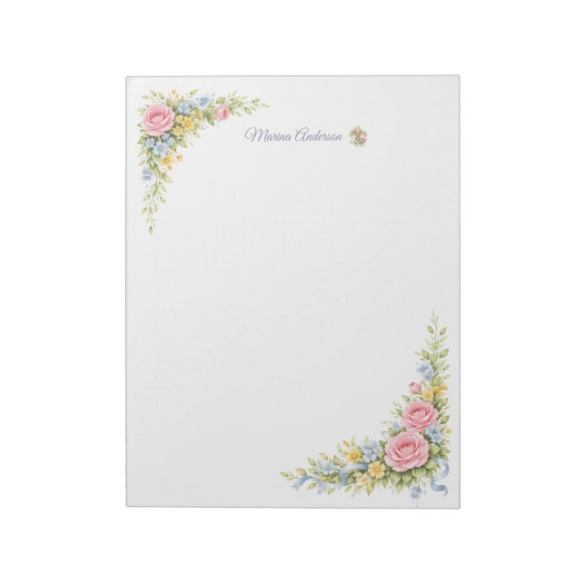 Bloc De Notas Elegante Fleur de Lys floral personalizada (Lado Izquierdo)