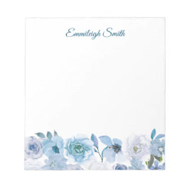 Bloc De Notas Elegante floral acuarela azul cielo blanco persona
