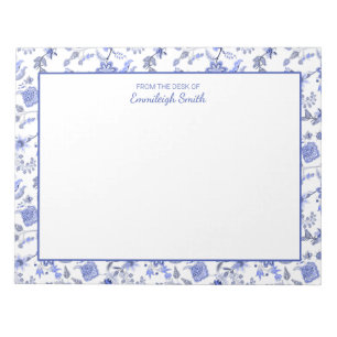 Bloc De Notas Elegante Floral Azul Antiguo Sobre Blanco De Escri