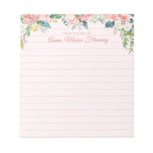 Bloc De Notas Elegante floral Rubor de color rosa con nombre en