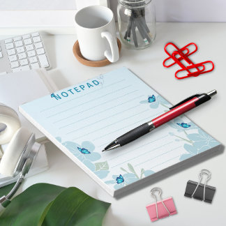 Bloc De Notas Elegante fondo azul mariposa flor