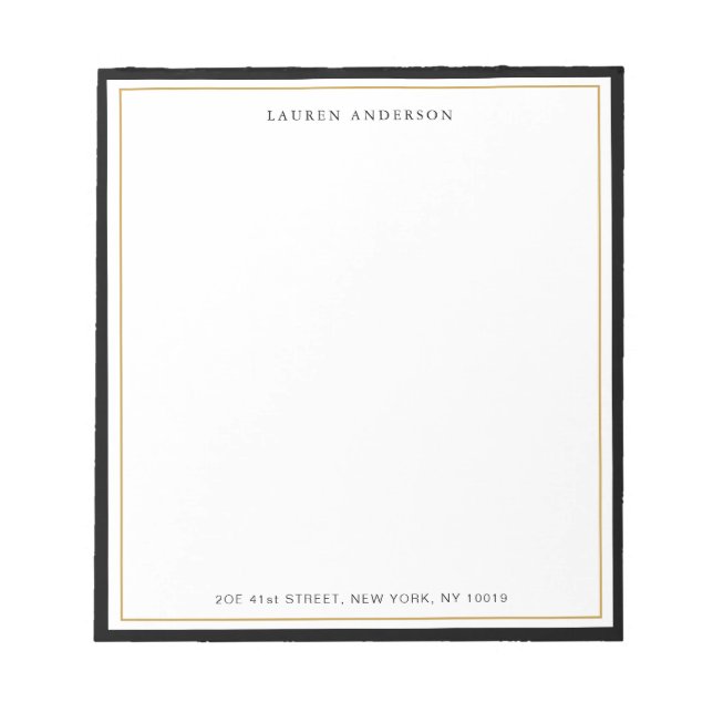 Bloc De Notas Elegante, Glam Gold y Black Border Flat (Frente)