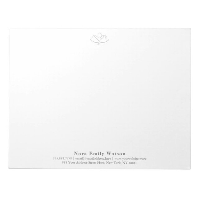 Bloc De Notas Elegante Gran Flor de Loto Gris Profesor de Yoga (Frente)