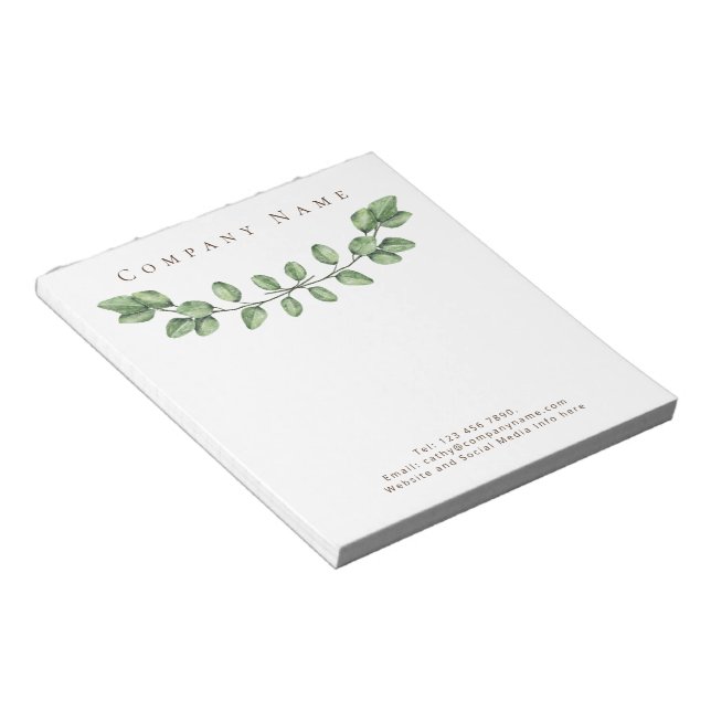 Bloc De Notas Elegante Green Leaf Company Name Notepad (Lado Derecho)