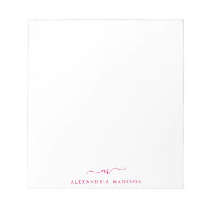 Bloc De Notas Elegante Guión Giratorio Monograma Magenta Rosa