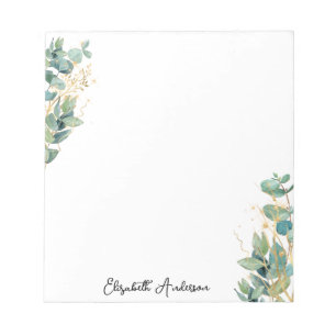Bloc De Notas Elegante guión moderno Eucalyptus Greenery Name