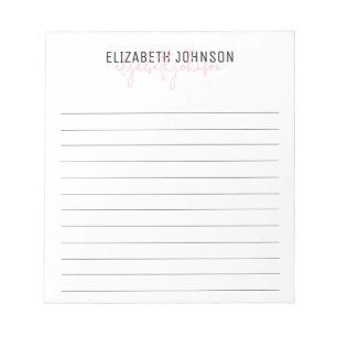 Bloc De Notas Elegante guión negro rosado clásico