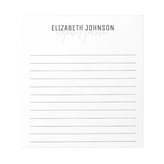 Bloc De Notas Elegante guión negro rosado clásico (Frente)