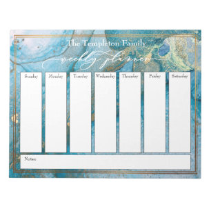 Bloc De Notas Elegante Guión Semanal Planner Arte Verde azulado 
