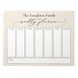 Bloc De Notas Elegante Guión Sencillo Planificador Semanal, Crem
