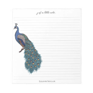 Bloc De Notas Elegante Ilustracion de pavo real Verde azulado