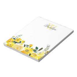 Bloc De Notas Elegante Jardín Amarillo Floral Monogramado